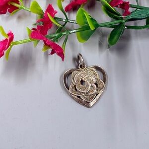 Vintage 925 Sterling Silver Plated Heart and Rose Pendant